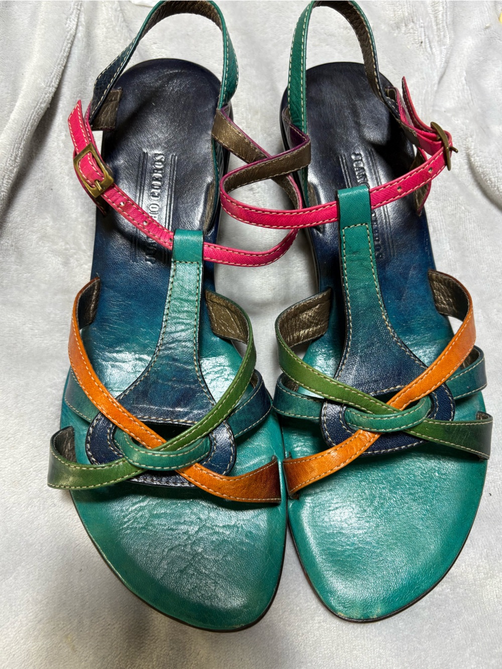 Women’s Teal Multicolor Leather Strappy Sandals
